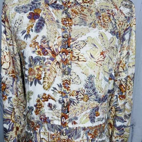 Soft Surroundings Mekness Metallic Floral Maxi Shirt Dress Duster Size S Boho - Picture 4 of 15